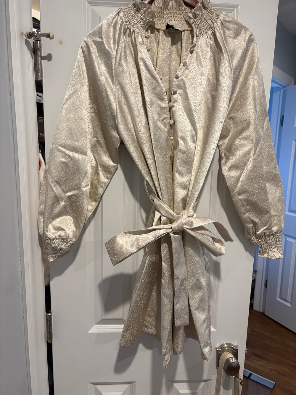 Women's Cream Satin Tie-Waist Dress